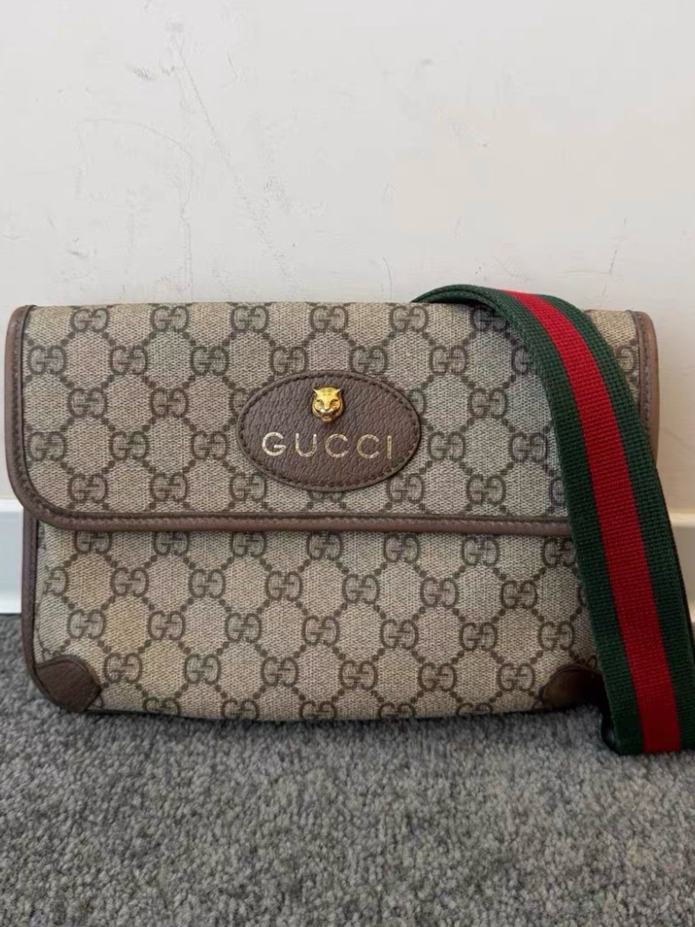 Gucci Brown GG Supreme Canvas Messenger with Green-Red Web Strap
